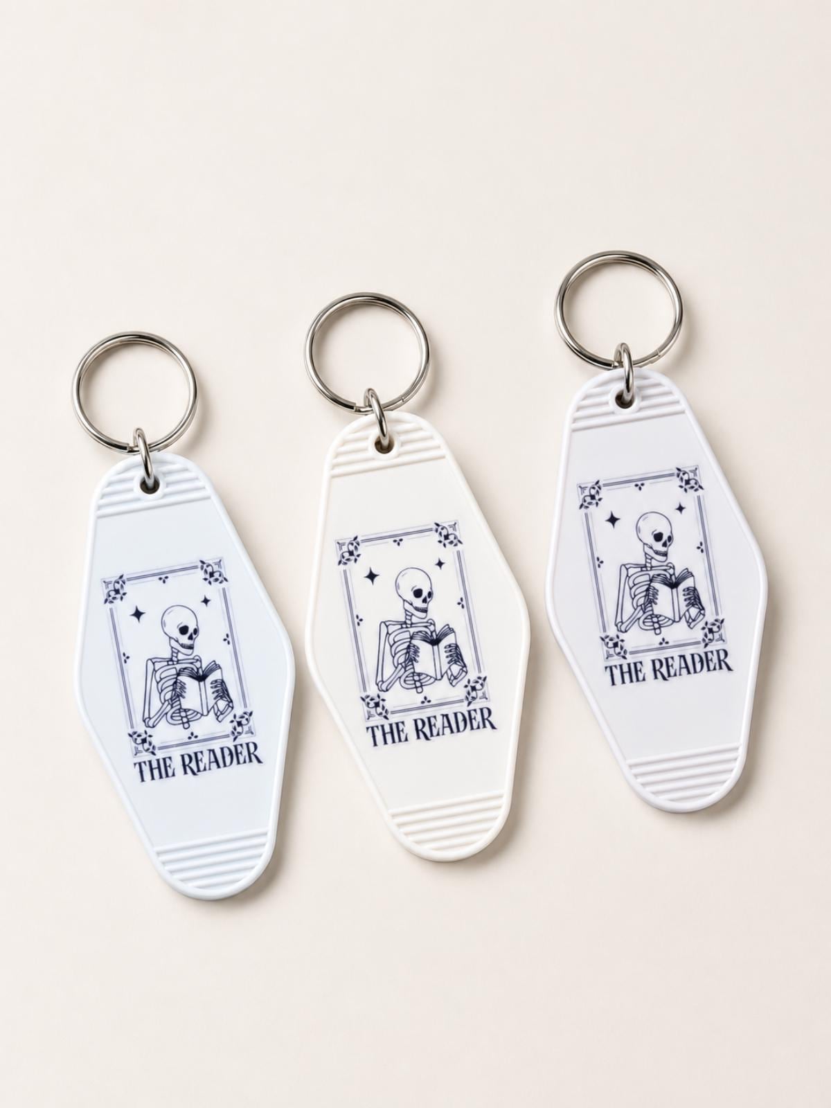 The Reader Tarot Motel Keychain | Skeleton Book Lover Gift, Dark Academia Accessory