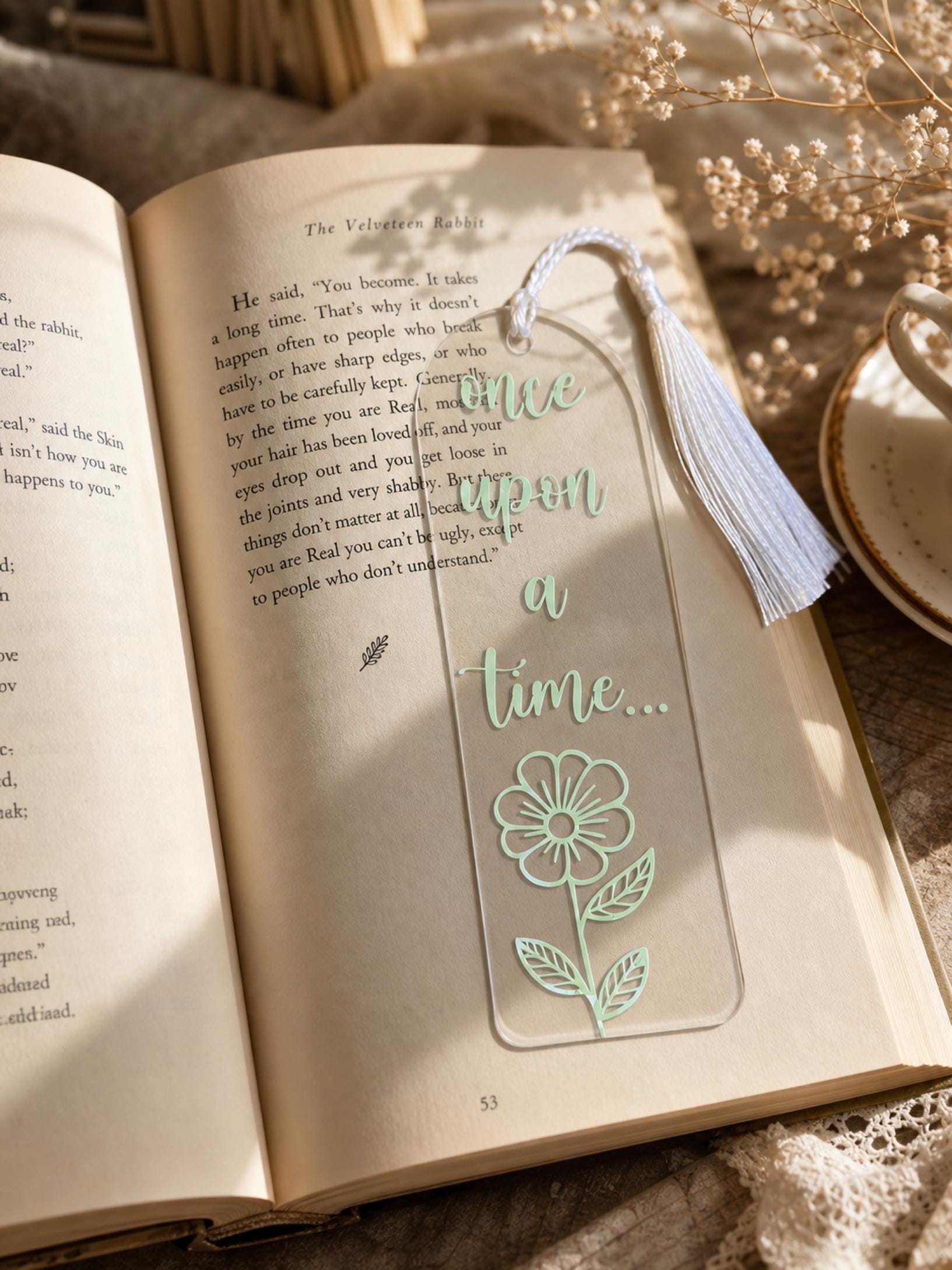 Once Upon a Time... Floral Acrylic Bookmark | Transparent Book Lover Bookmark | Gift for Readers