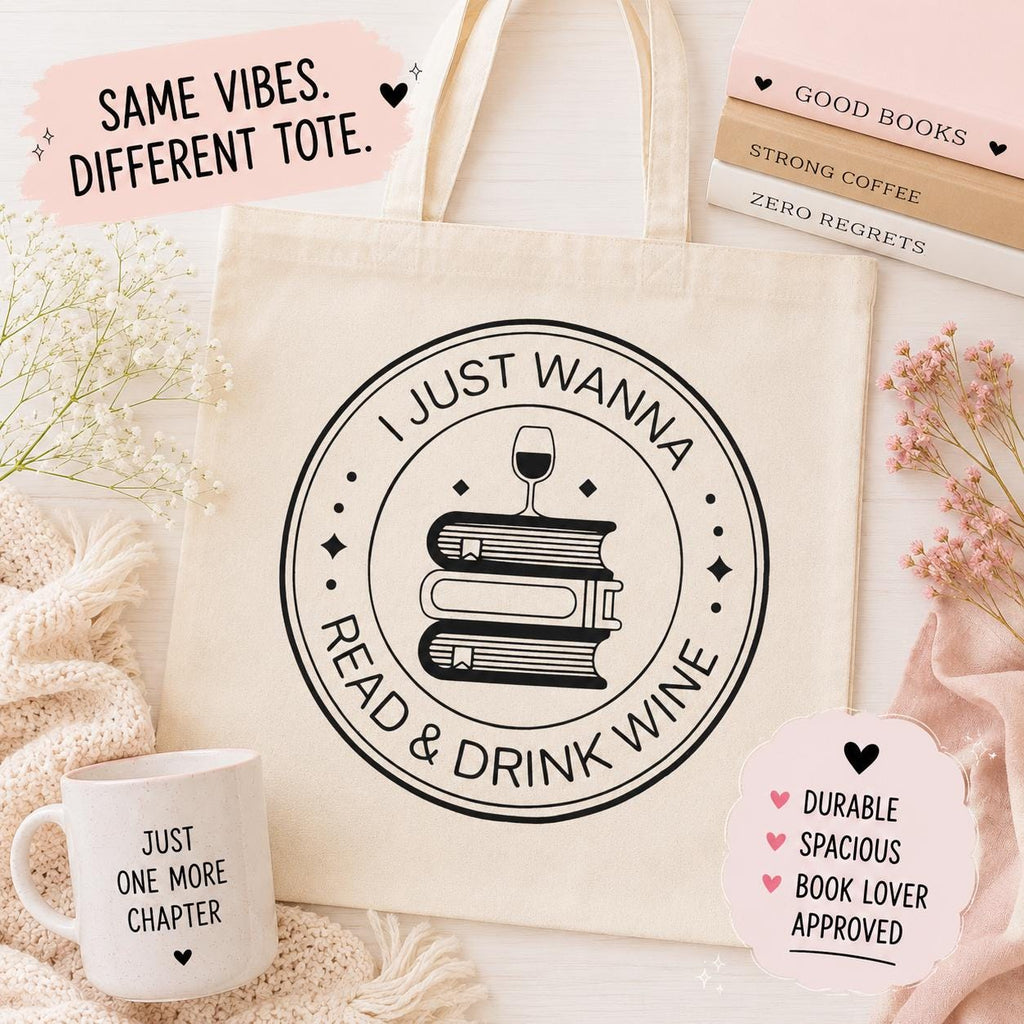 Canvas Tote Bag | Book Lover, Wine Enthusiast Read & Drink Wine Design