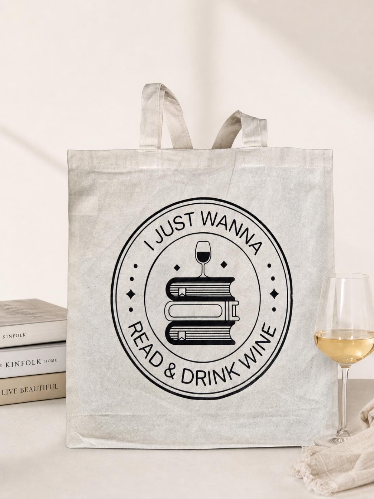 Canvas Tote Bag | Book Lover, Wine Enthusiast Read & Drink Wine Design