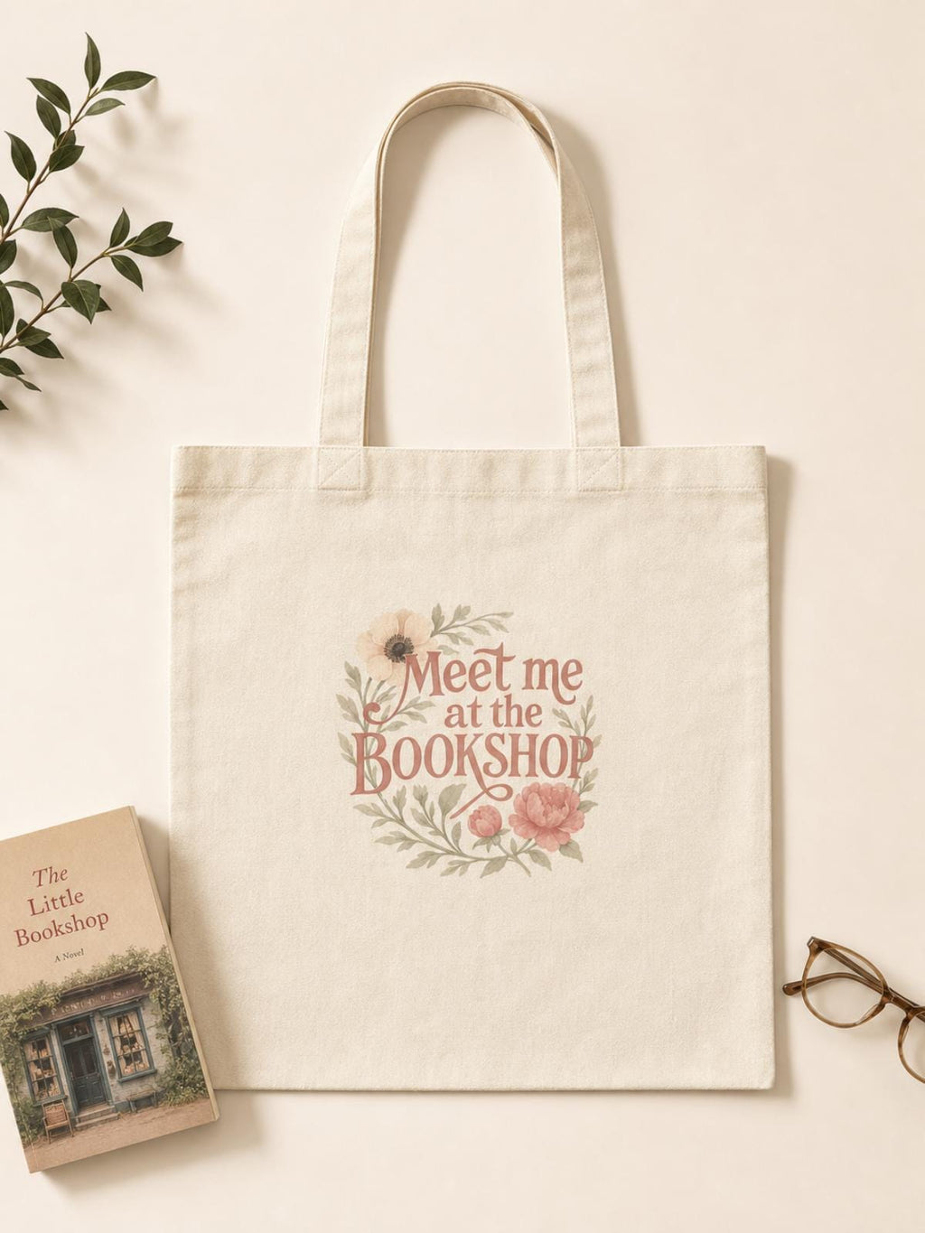 Meet Me at the Bookshop Tote Bag | Floral Canvas Book Lover Tote