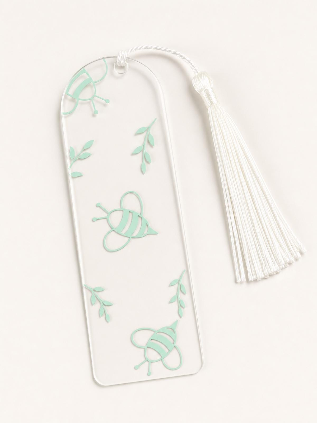 Bee Acrylic Bookmark with White Tassel | Botanical Design Reader Gift