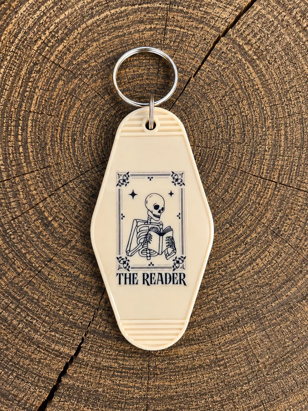 The Reader Tarot Motel Keychain | Skeleton Book Lover Gift, Dark Academia Accessory