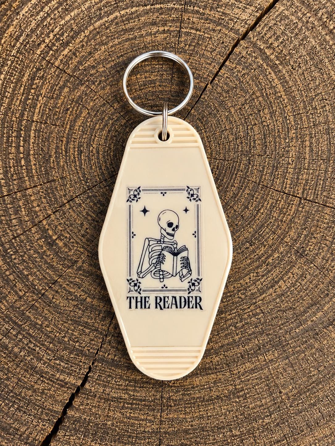 The Reader Tarot Motel Keychain | Skeleton Book Lover Gift, Dark Academia Accessory