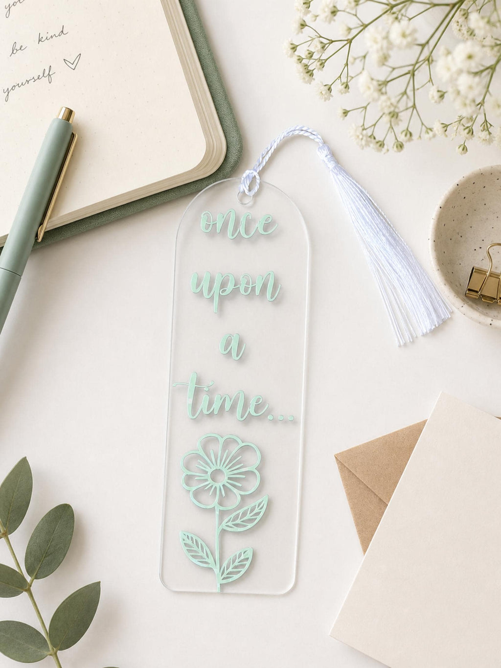 Once Upon a Time... Floral Acrylic Bookmark | Transparent Book Lover Bookmark | Gift for Readers