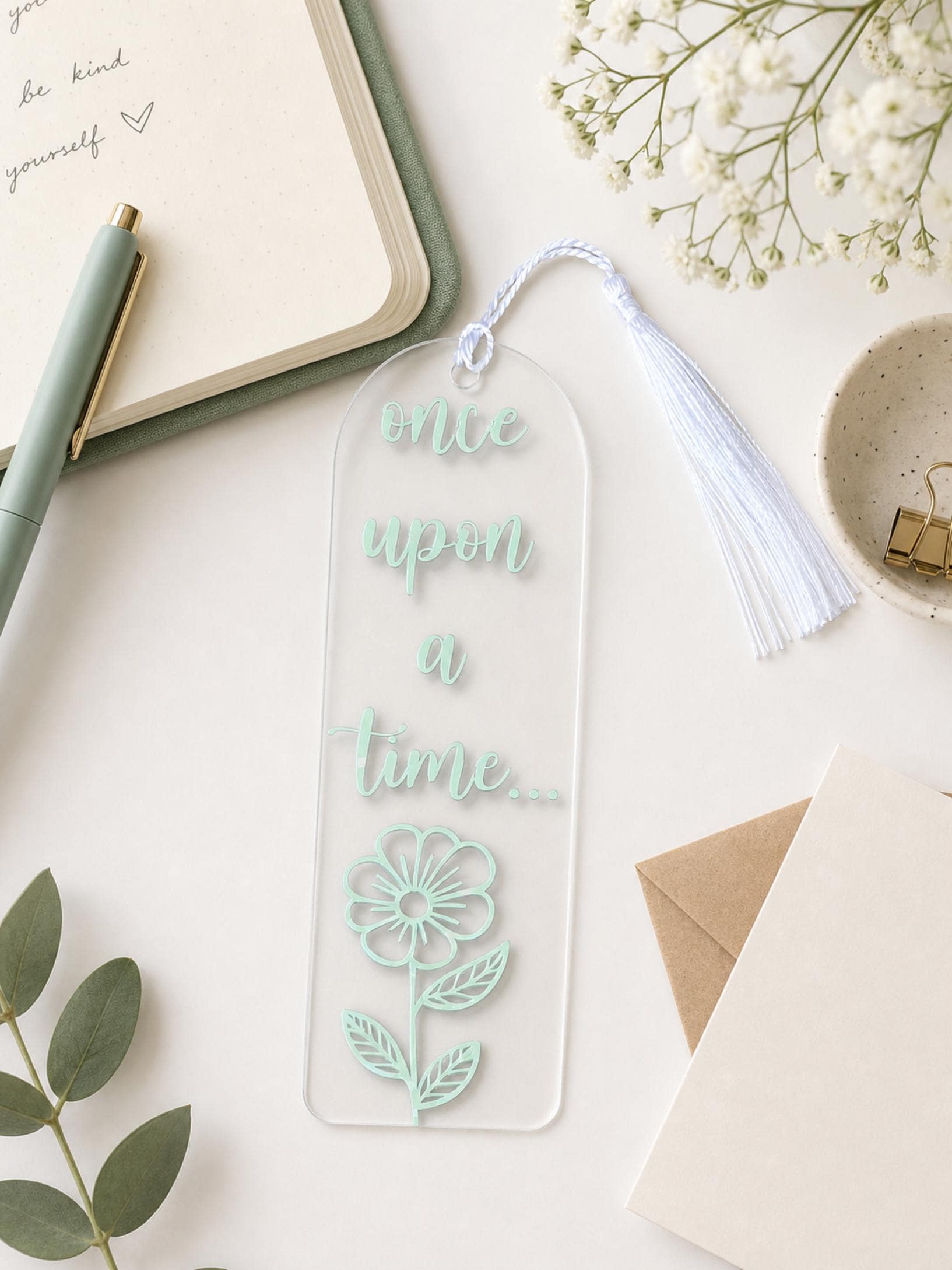 Once Upon a Time... Floral Acrylic Bookmark | Transparent Book Lover Bookmark | Gift for Readers