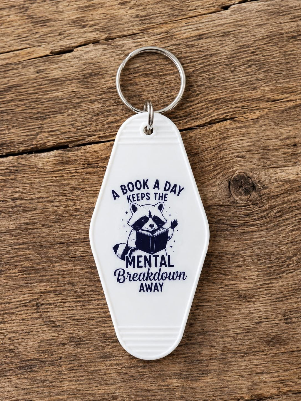 Motel Keychain | Funny Reading Raccoon Book Lover Accessory