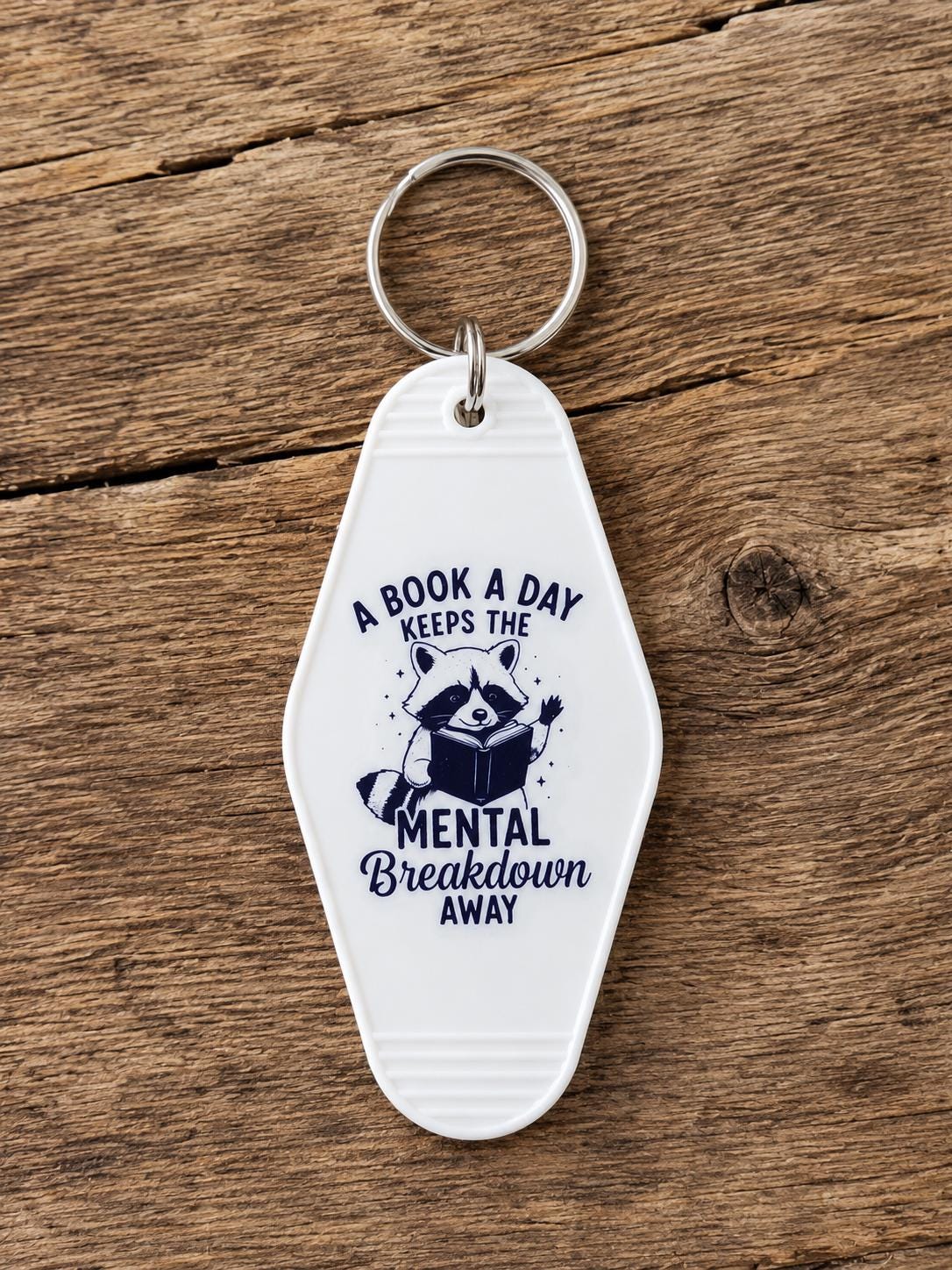 Motel Keychain | Funny Reading Raccoon Book Lover Accessory