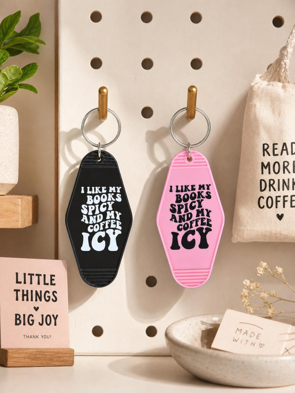 Spicy Books Icy Coffee Motel Keychain | Acrylic Book Lover Accessory