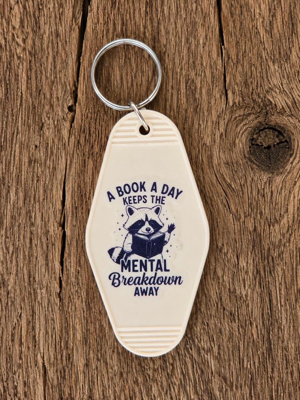 Motel Keychain | Funny Reading Raccoon Book Lover Accessory