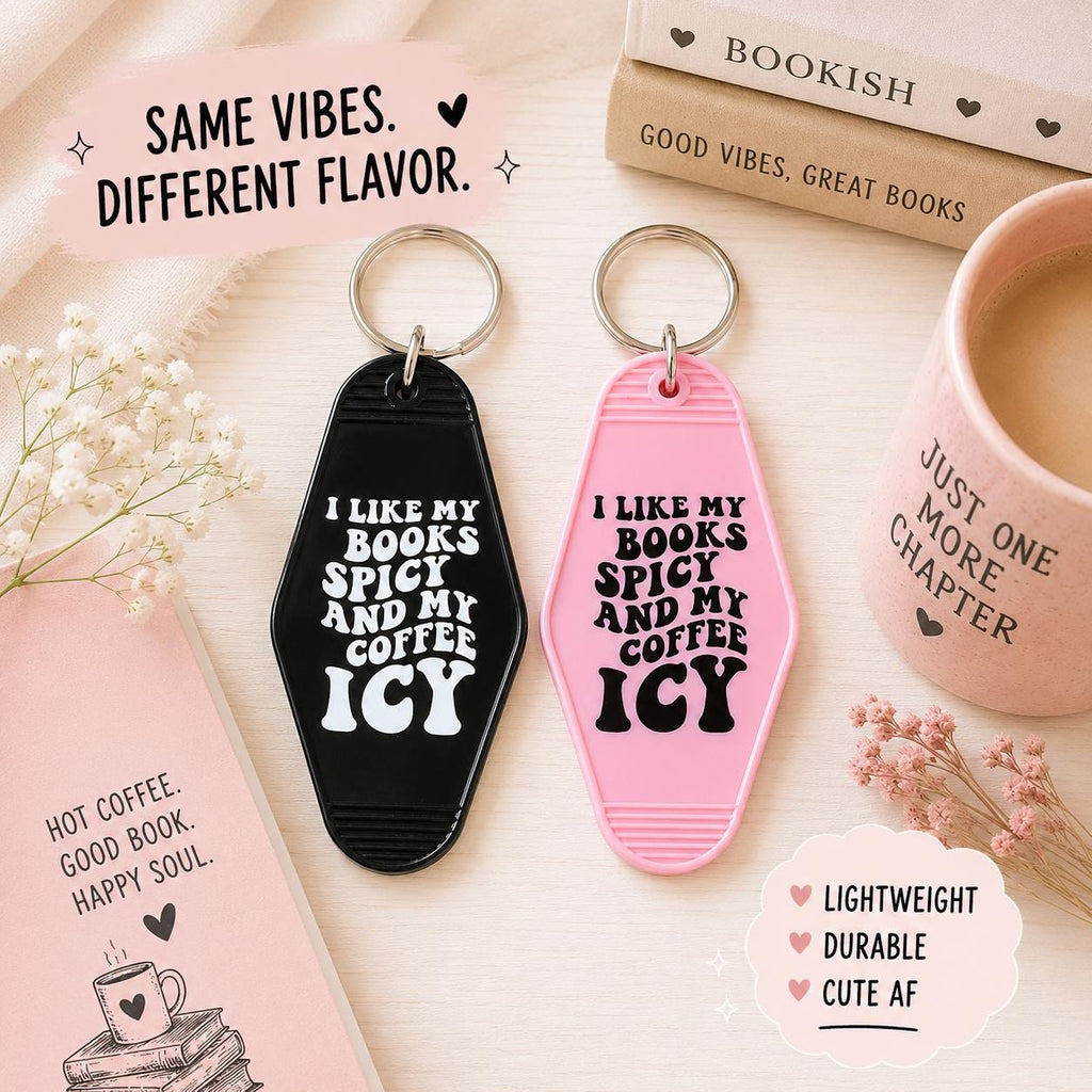 Spicy Books Icy Coffee Motel Keychain | Acrylic Book Lover Accessory