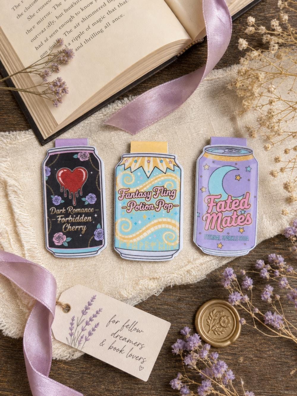 Themed Soda Can Magnetic Bookmarks | Dark Romance, Romantasy, Fantasy Readers (Handmade)