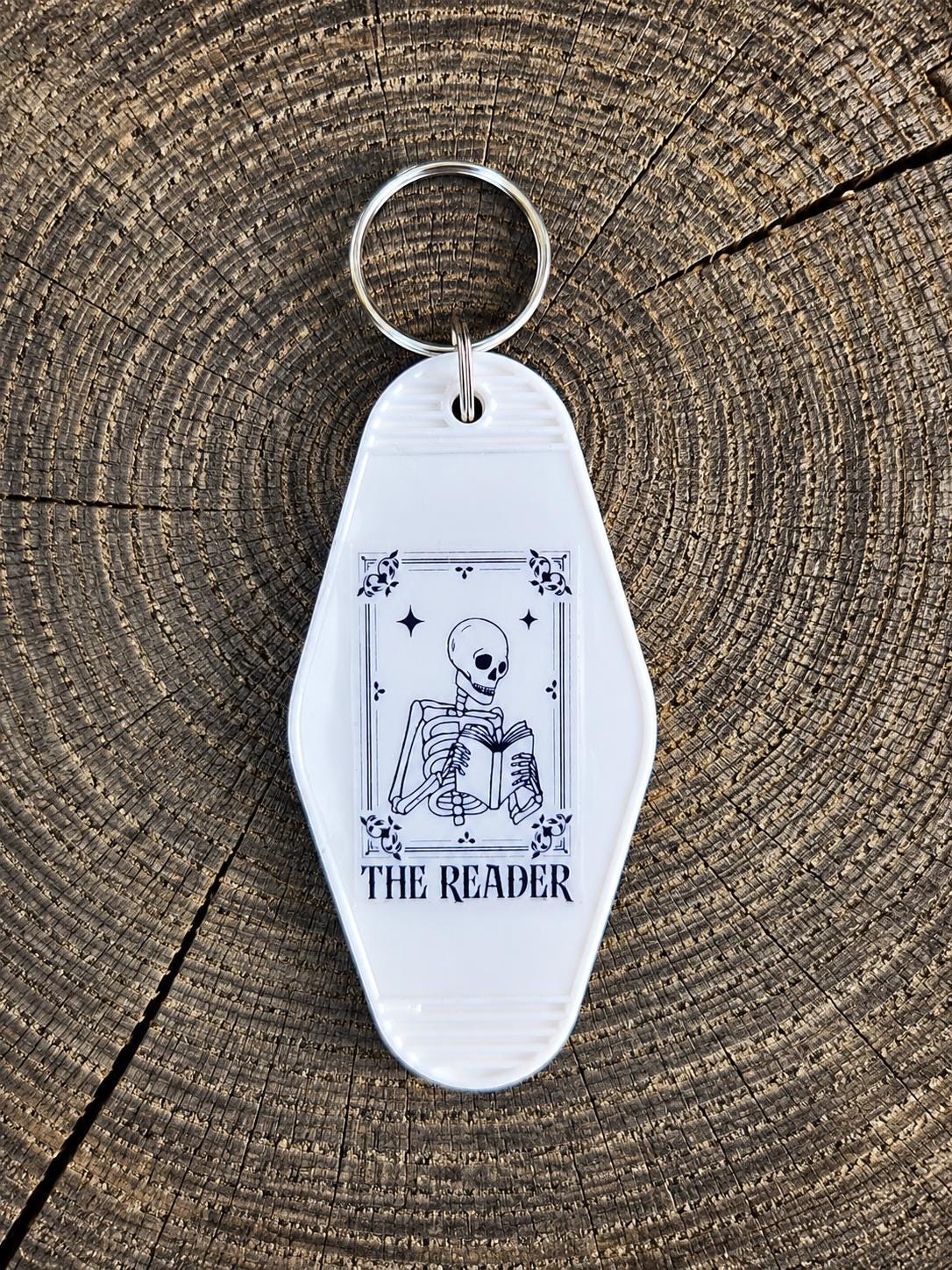 The Reader Tarot Motel Keychain | Skeleton Book Lover Gift, Dark Academia Accessory