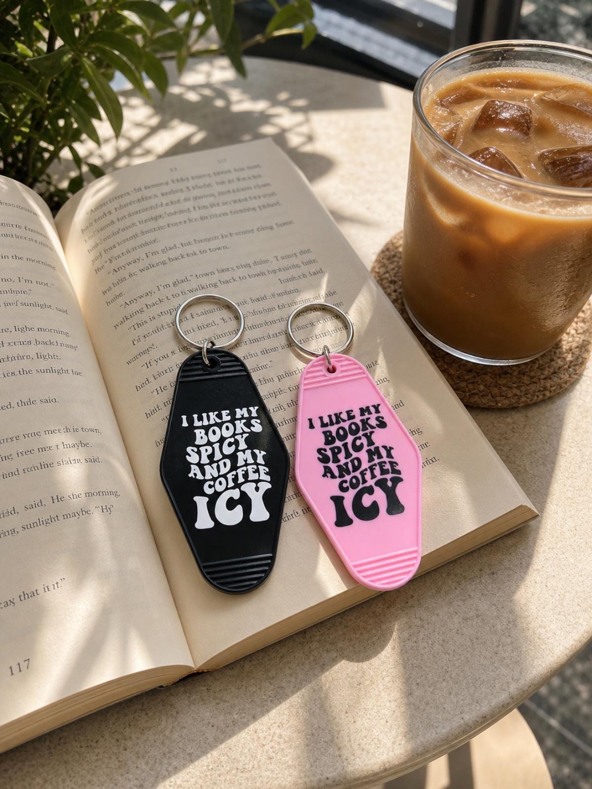 Spicy Books Icy Coffee Motel Keychain | Acrylic Book Lover Accessory