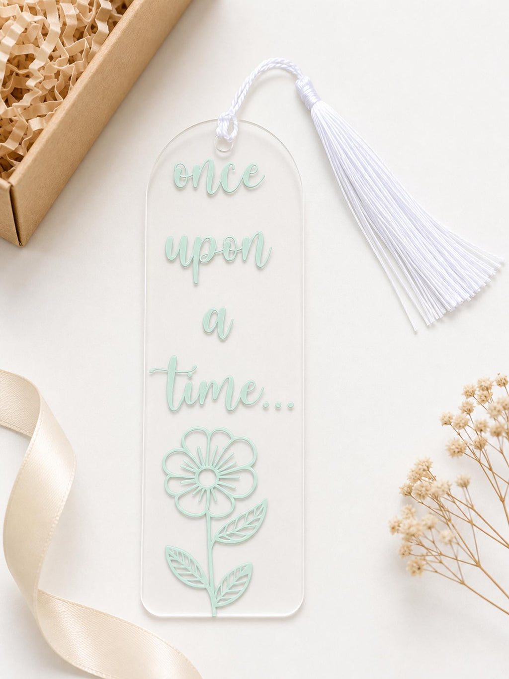 Once Upon a Time... Floral Acrylic Bookmark | Transparent Book Lover Bookmark | Gift for Readers