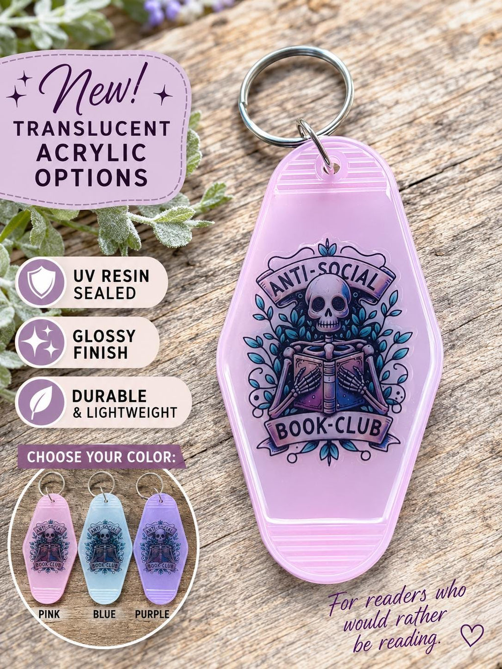 Retro Motel Keychain | Anti-Social Book Club | Book Lovers | Bookish |