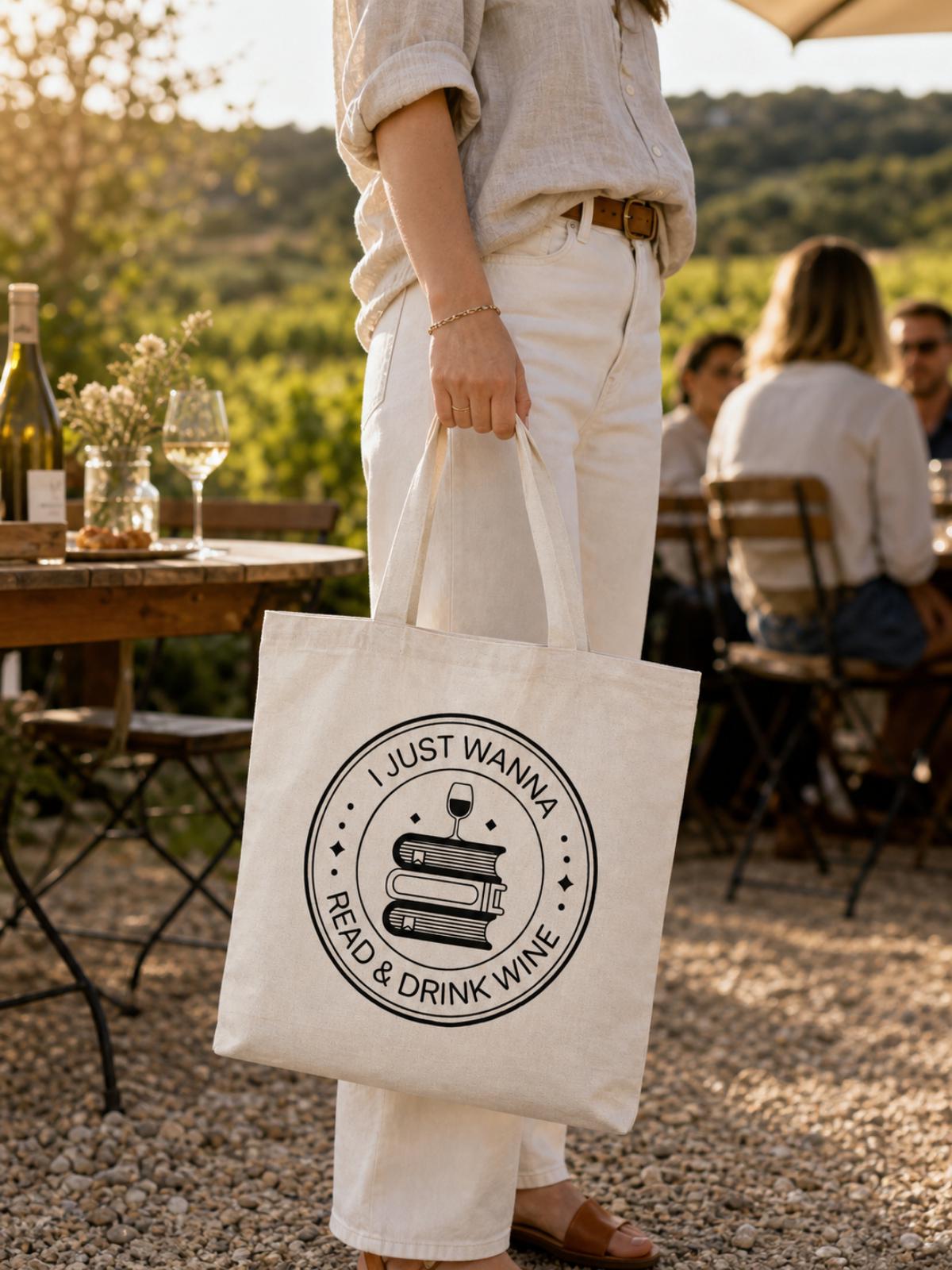 Canvas Tote Bag | Book Lover, Wine Enthusiast Read & Drink Wine Design